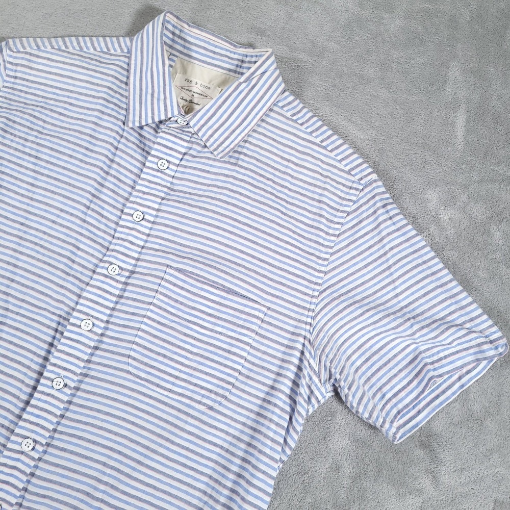 Rag & Bone Shirt Mens M Blue White Striped Short Sleeve Button Up Workwear
